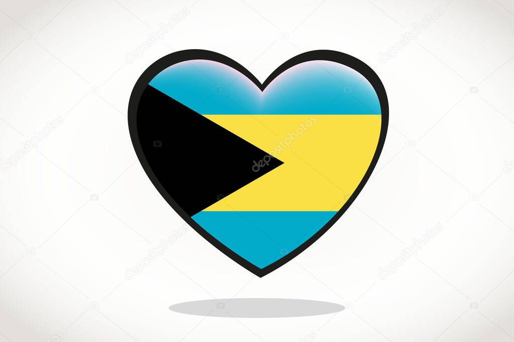 Bahamas Flag in Heart Shape. Heart 3d Flag of Bahamas, Bahamas flag template design.