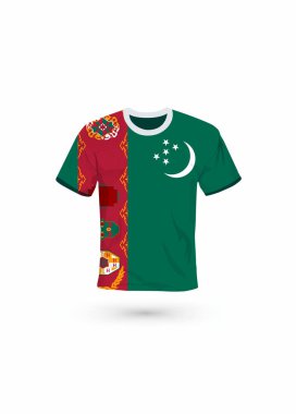 Türkmenistan bayrağı renginde spor gömlek. Spor, şampiyonluk ve milli takım için vektör illüstrasyonu, spor oyunu