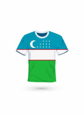 Özbekistan bayrağı renginde spor gömlek. Spor, şampiyonluk ve milli takım için vektör illüstrasyonu, spor oyunu