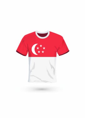 Singapur bayrağı renginde spor gömlek. Spor, şampiyonluk ve milli takım için vektör illüstrasyonu, spor oyunu