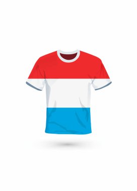 Lüksemburg bayrağı renginde spor gömlek. Spor, şampiyonluk ve milli takım için vektör illüstrasyonu, spor oyunu