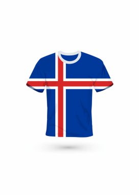 İzlanda bayrağı renginde spor gömlek. Spor, şampiyonluk ve milli takım için vektör illüstrasyonu, spor oyunu