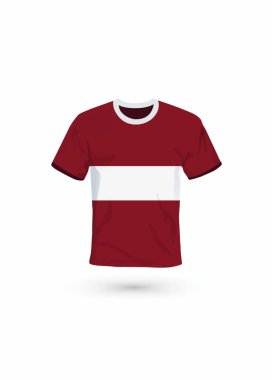 Letonya bayrağı renginde spor gömlek. Spor, şampiyonluk ve milli takım için vektör illüstrasyonu, spor oyunu