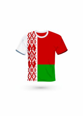 Beyaz Rusya bayrağı renginde spor gömlek. Spor, şampiyonluk ve milli takım için vektör illüstrasyonu, spor oyunu