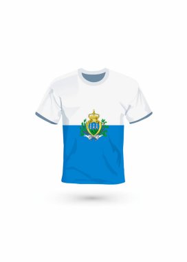 San Marino bayrağı renginde spor gömlek. Spor, şampiyonluk ve milli takım için vektör illüstrasyonu, spor oyunu