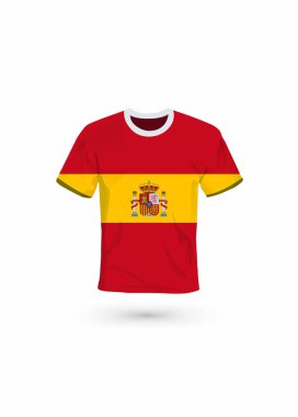 İspanya bayrağı renginde spor gömlek. Spor, şampiyonluk ve milli takım için vektör illüstrasyonu, spor oyunu