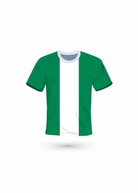 Nijerya bayrağı renginde spor gömlek. Spor, şampiyonluk ve milli takım için vektör illüstrasyonu, spor oyunu