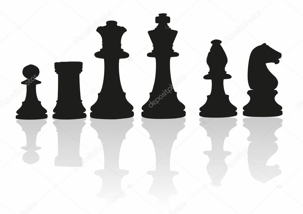 Shaded chess pieces on white background
