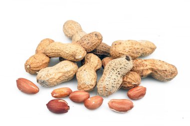 Organik ve taze kabuklu ve kabuksuz fıstık. Üst görünüm