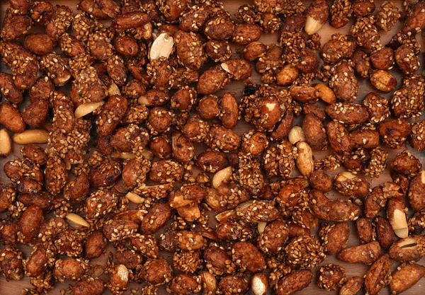 Molho Orgânico Coberto Amendoins Para Textura Fundo — Fotografia de Stock