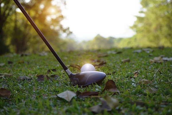 Golf ball and golf club in beautiful golf course at Thailand. Co — Stock Photo, Image