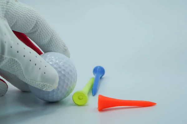 Weißer Handschuh Und Weißer Golfball Mit Rotem Abschlag Bereit Für — Stockfoto