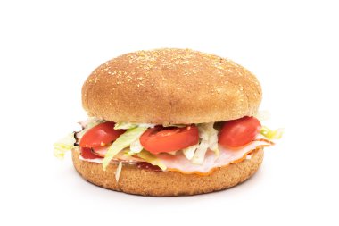 Hamburger topuz jambon ve salata ile 