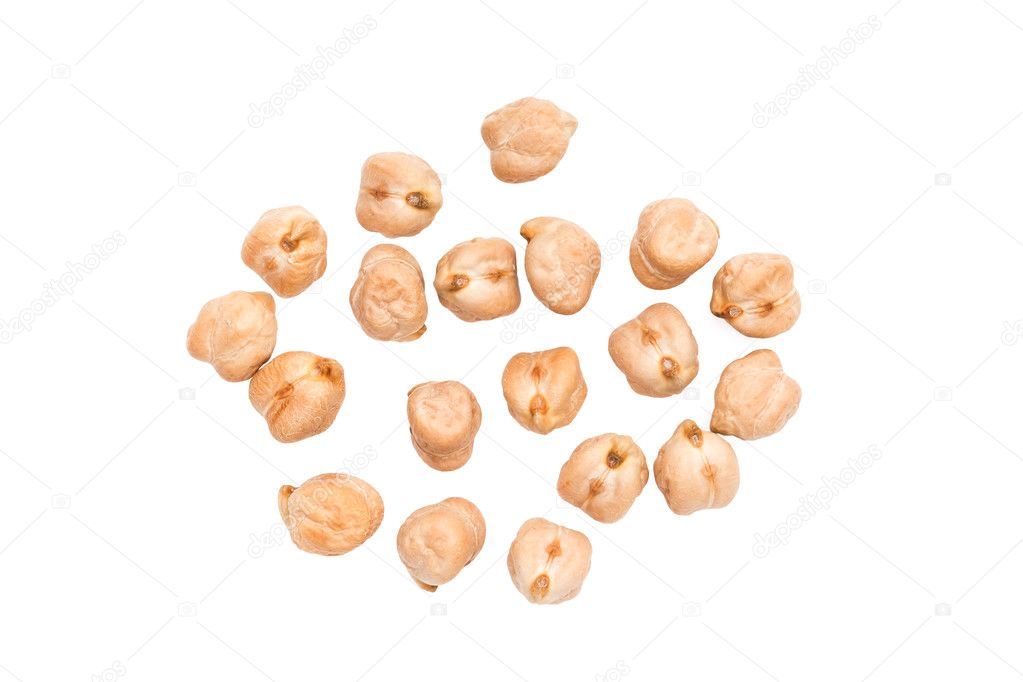 Some chickpeas on white background