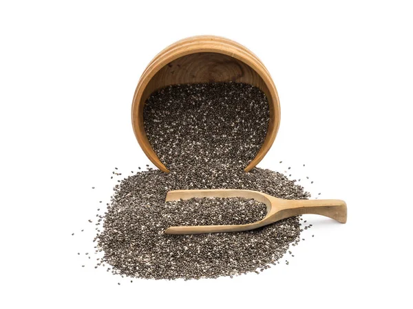 Bowl and spoon with chia seeds — Stock Photo, Image