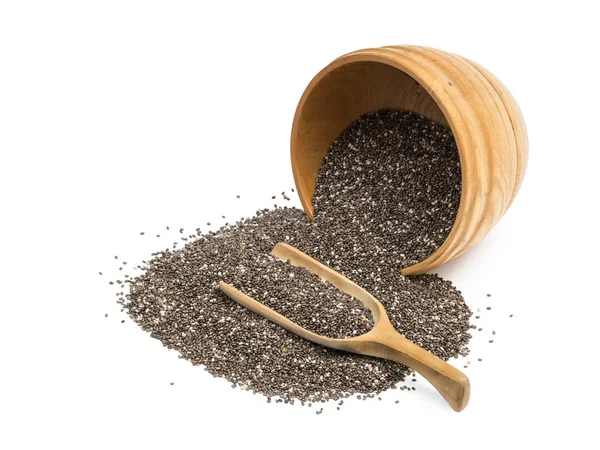 Bowl and spoon with chia seeds — Stock Photo, Image