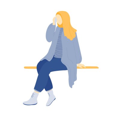 Müslüman kadın oturuyor ve ağlıyor. Baskı, aile içi şiddet, hak ihlali, depresyon. Aile sorunları. 1.