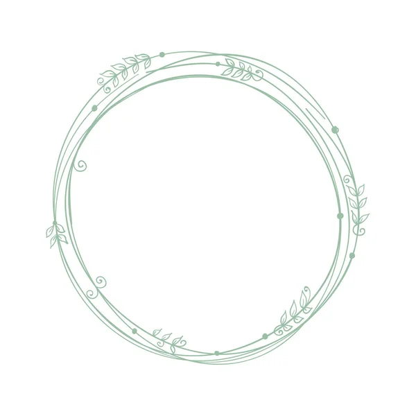 Doodle Grön Rund Ram Med Blommig Prydnad Scribble Cirkel Perfekt — Stock vektor