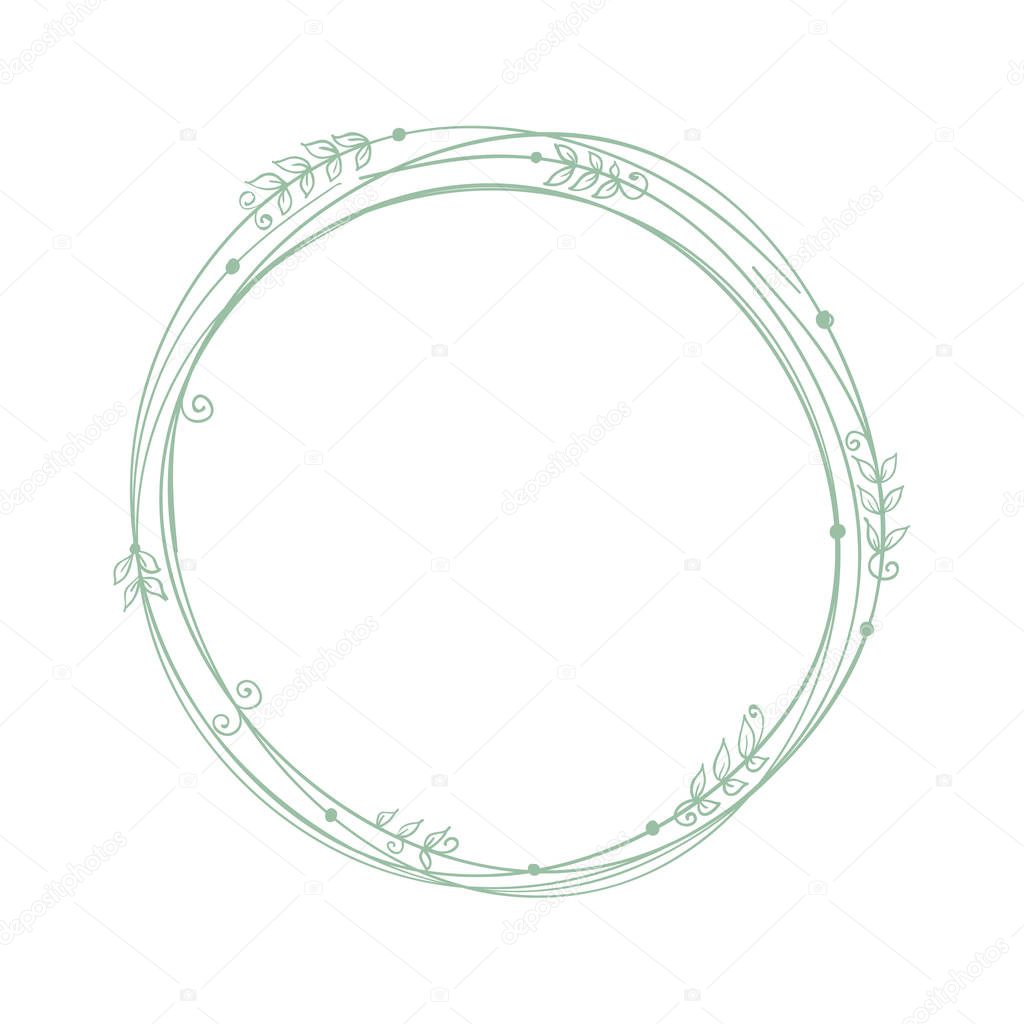 Doodle  green  round frame with floral ornament. Scribble circle. Great for spring background and lettering. Use for a cover, poster, banner, tag, logo, frame, invitation, congratulations and other design.