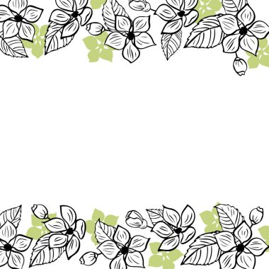 Yazıtlar için el çizimi çiçek çerçevesi. Sakura, elma ağacı ya da kiraz dalı. Bahar ya da yaz dönemi. Stok vektör çizimi