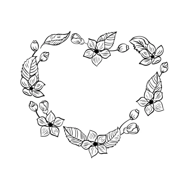 Marco Floral Dibujado Mano Para Inscripciones Sakura Manzano Rama Cerezo — Archivo Imágenes Vectoriales