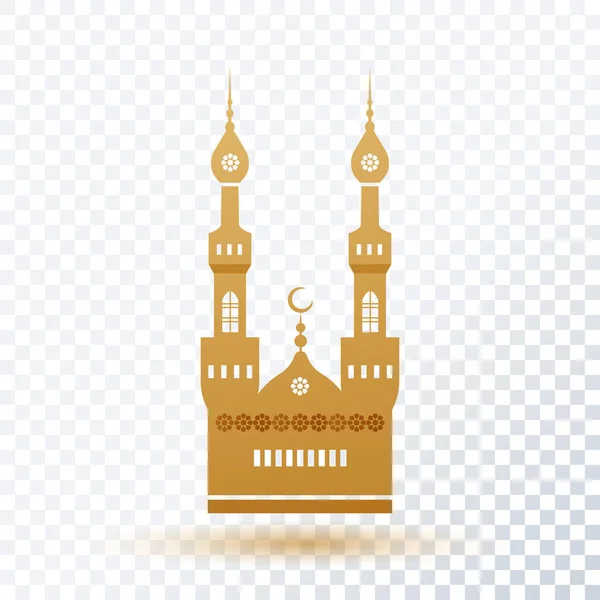 Ramadan Χρυσό Διακοσμητικό Ανατολίτικο Φανάρι Στέκεται Φακό Τζαμί Διαφανές Φόντο — Διανυσματικό Αρχείο