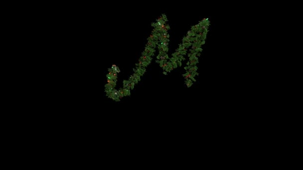 Kerst Krans Lettertype Met Aparte Alpha Kanaal Het Karakter — Stockvideo