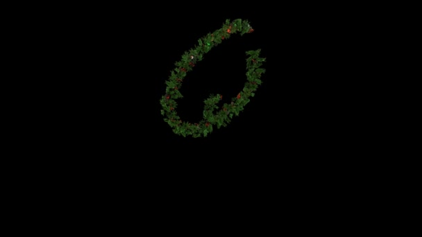 Christmas Wreath Typeface Separate Alpha Channel Character — Stock Video