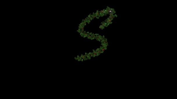 圣诞花环字体具有独立的阿尔法通道字符S — 图库视频影像