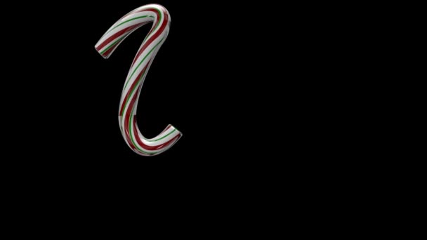 Animated Christmas Candy Cane Typeface Separate Alpha Channel Character — Stock Video