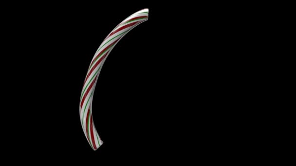 Animated Christmas Candy Cane Typeface Separate Alpha Channel Character — Stock Video