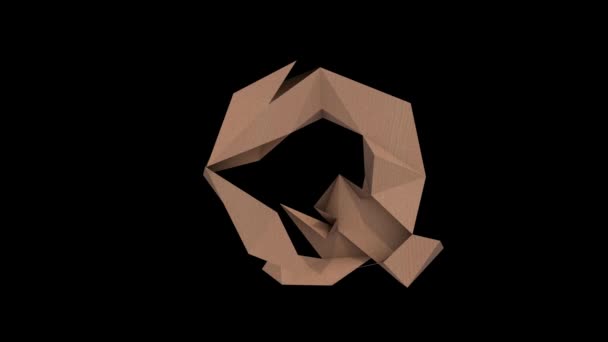 3d animated low polygon cardboard text with alpha channel the character Q