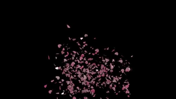 Animation 3D de confettis de coeur de Saint-Valentin éclatant dans le cadre du bas 