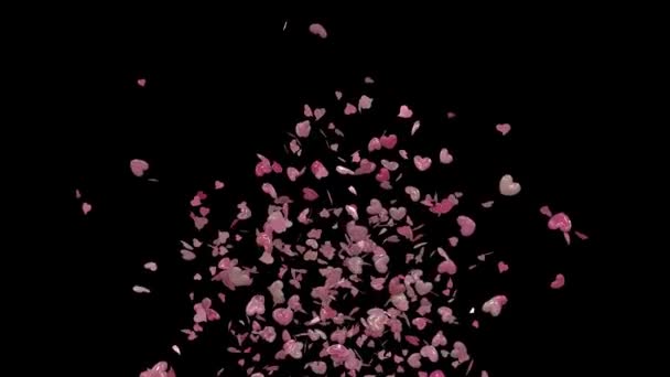 Animace Valentýnských Srdcí Konfety Praskající Rámu Rohu — Stock video