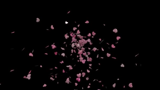 Coeurs de Saint-Valentin animés 3D émis du milieu de l'écran avec canal alpha 