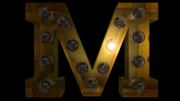 Animované Zlaté žárovky písmena se 4 různými blikajícími animacemi, které mohou být smyčky a samostatný alfa kanál M