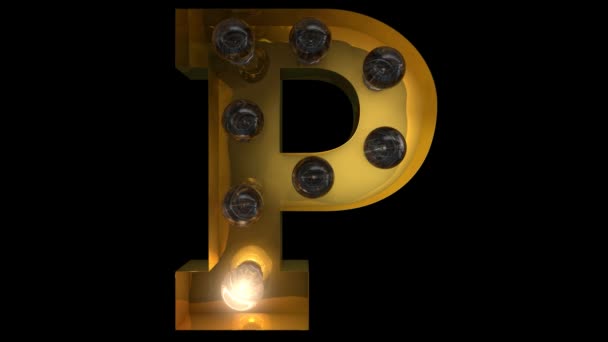 Animated Gold Light Bulb Letters Different Blinking Animations Can Looped — ストック動画