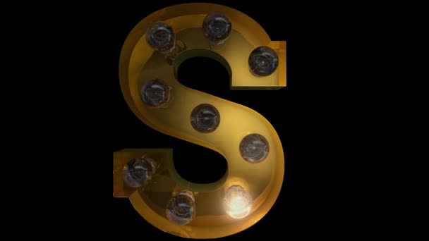 Animated Gold Light Bulb Letters Different Blinking Animations Can Looped — Stock Video
