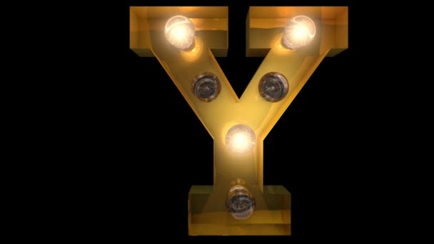Анімовані Літери Золотої Лампи Різними Блимаючими Анімаціями Які Можуть Бути — стокове відео