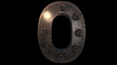 animated rusty steel blinking light bulb letters with 4 light animation loops and  alpha channel 0