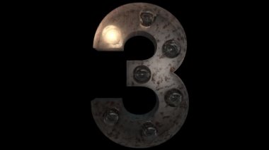animated rusty steel blinking light bulb letters with 4 light animation loops and  alpha channel 3