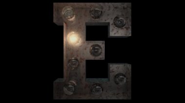 hareketli paslı çelik yanıp sönen ampul harfleri 4 hafif animasyon döngüsü ve alfa kanalı E