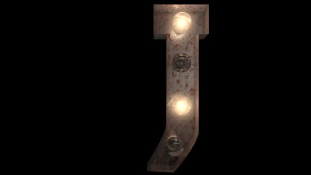 动画生锈的钢制闪烁灯泡字母 有4个轻质动画环和 通道J — 图库视频影像