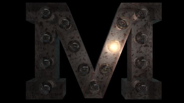 Animated Rusty Steel Blinking Light Bulb Letters Light Animation Loops — Stock Video