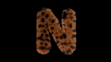 3D animasyon kürklü tüylü leopar yazı tipi alfa kanal N