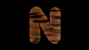 3D animasyon kürklü kıllı kaplan yazı tipi alfa kanal N