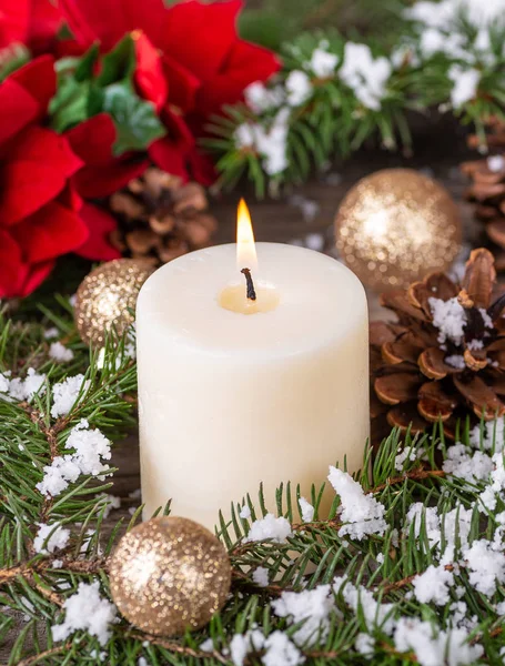 Holiday Setting With Burning Candle — Stok fotoğraf