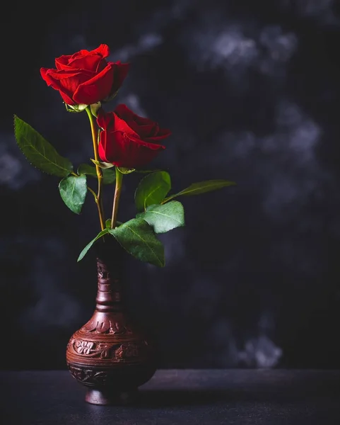Duas rosas vermelhas num vaso — Fotografia de Stock