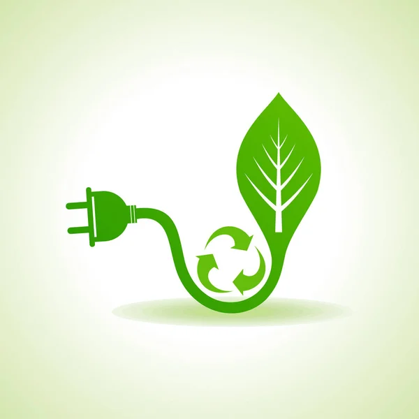 生态能源概念与叶, 插头和回收图标 — 图库矢量图片