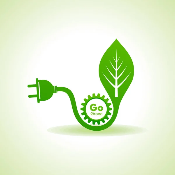 Eco Energy Concept con hoja, tapón y engranaje — Vector de stock